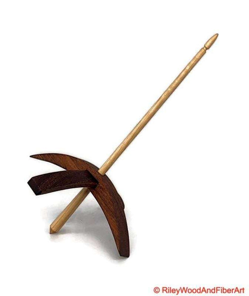 Mega Turkish Drop Spindle - Tzalam Whorl with Maple Shaft on white background