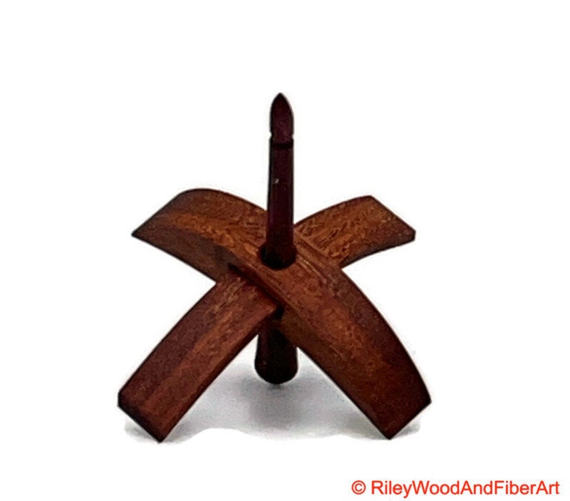Mini Turkish Drop Spindle - Red Gum Whorl with Purple Heart Shaft on white background