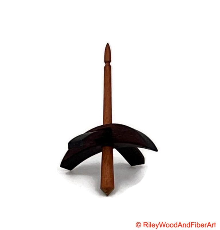Mini Turkish Drop Spindle - Walnut Whorl with Cherry Shaft on white background