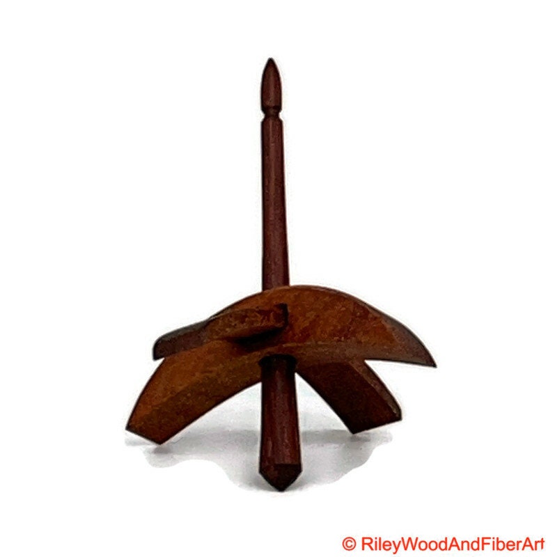 Mini Turkish Drop Spindle - Tzalam Whorl with Cocobolo Shaft on white background