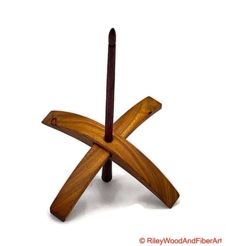 Mega Turkish Drop Spindle - Canary with knot and Purple Heart Shaft made by Riley Wood and Fiber Art