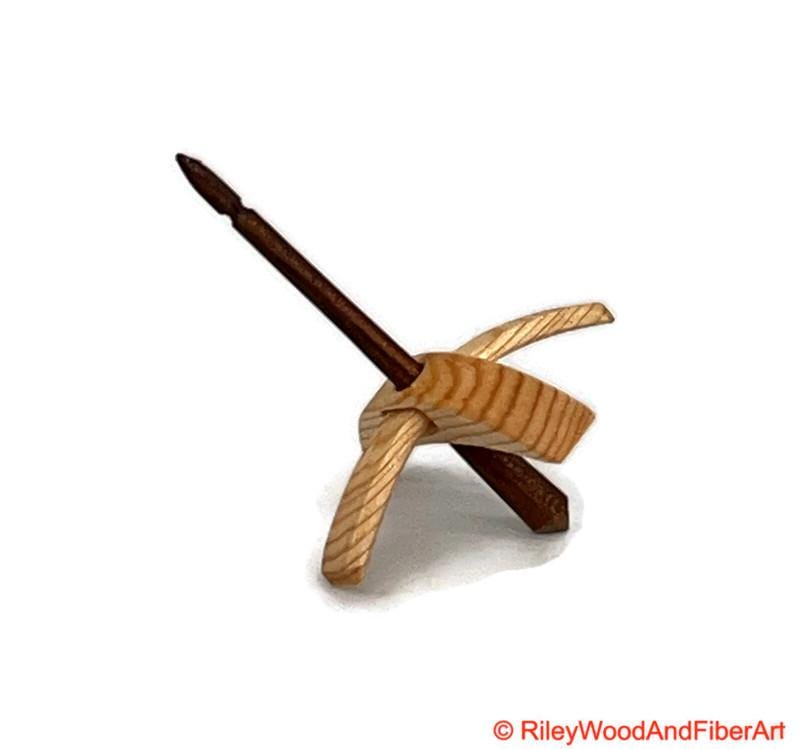 Mini Turkish Drop Spindle - Sitka Spruce Whorl with Cherry Shaft on white background