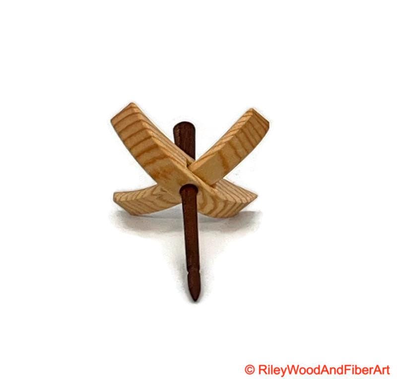 Mini Turkish Drop Spindle - Sitka Spruce Whorl with Cherry Shaft on white background