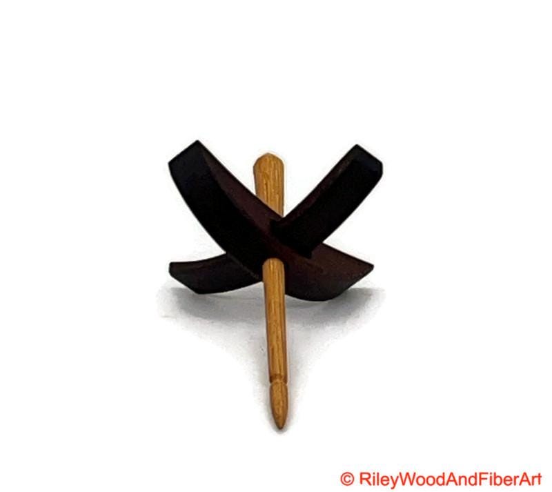 Mini Turkish Drop Spindle - Walnut Whorl with Hickory Shaft on white background