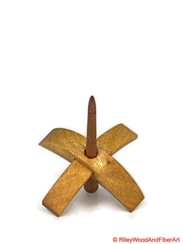 Mini Turkish Drop Spindle - Myrtle Whorl with Maple Heartwood Shaft on white background