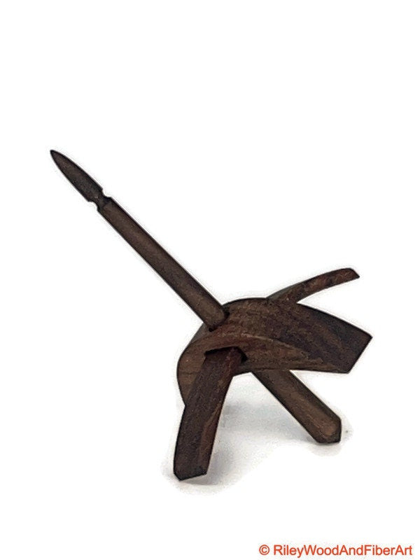 Mini Turkish Drop Spindle - Pau Ferro Whorl with Walnut Shaft on white background
