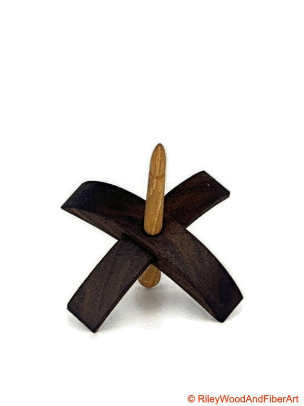 Mini Turkish Drop Spindle - Walnut Whorl with Hickory Shaft on white background