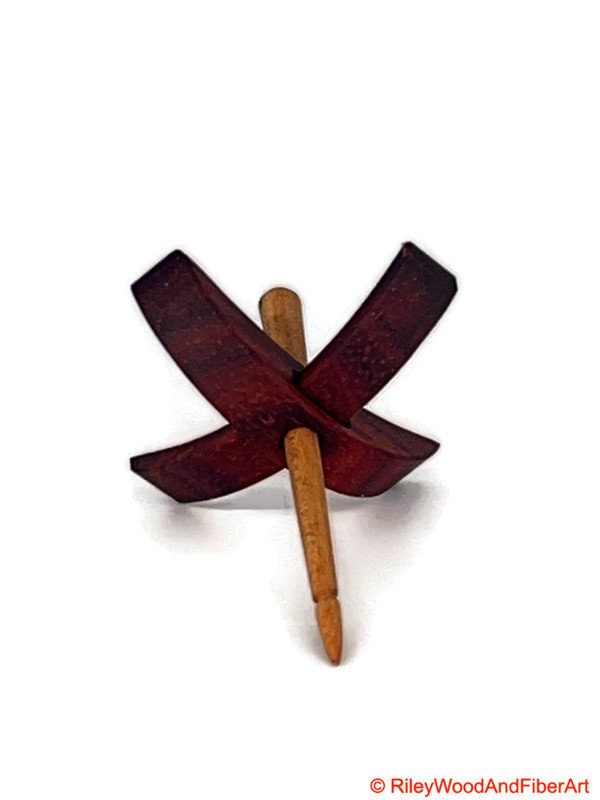 Mini Turkish Drop Spindle - Padauk Whorl with Maple Heartwood Shaft on white background