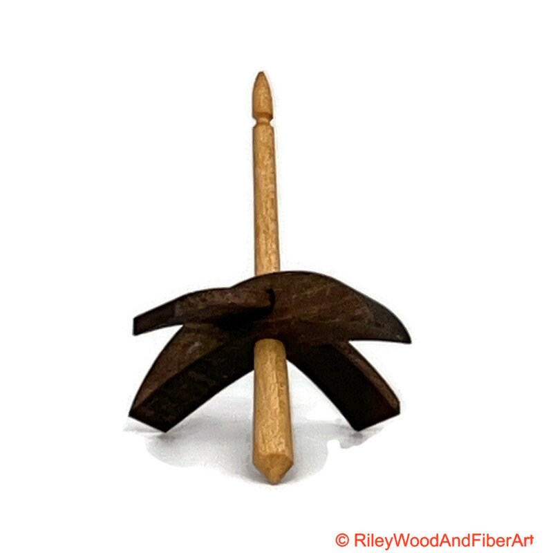 Mini Turkish Drop Spindle - Walnut Whorl with Apple Shaft on white background