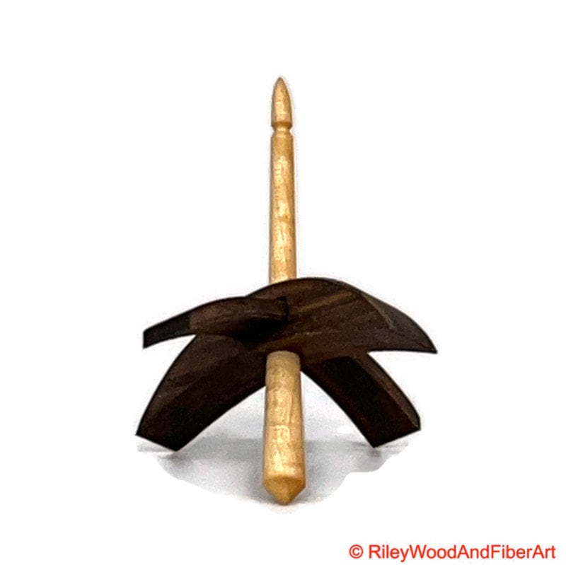 Mini Turkish Drop Spindle - Walnut Whorl with Curly Maple Shaft on white background
