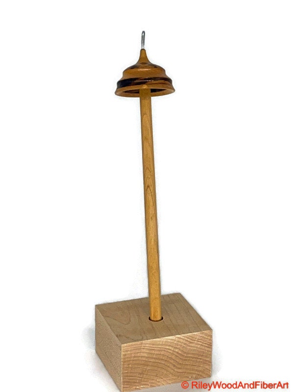 Top Whorl Drop Spindle - Maple & Zebra - 14g on white background