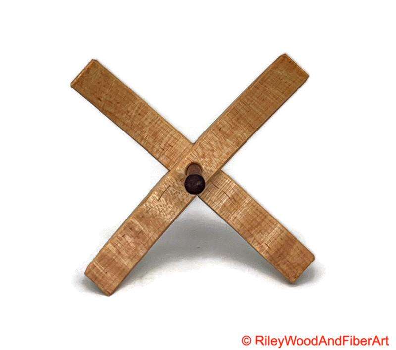 Mega Turkish Drop Spindle - Curly Maple Whorl with Purple Heart Shaft made by Riley Wood and Fiber Art