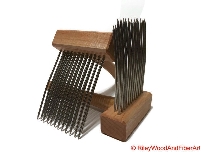 Wool Combs - Pair made by Riley Wood and Fiber Art