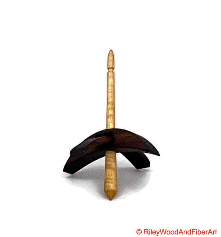 Mini Turkish Drop Spindle - Walnut Whorl with Curly Maple Shaft on white background