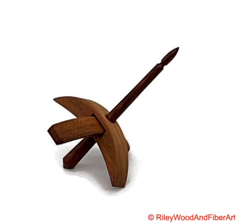 Mini Turkish Drop Spindle - Cherry Whorl with Cocobolo Shaft on white background