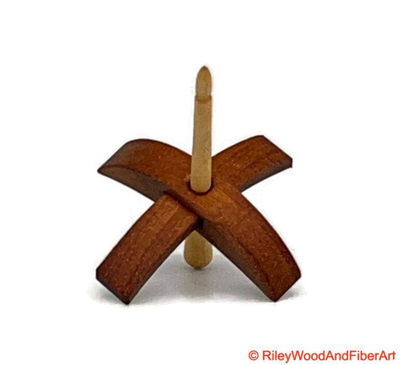 Mini Turkish Drop Spindle - Tzalam Whorl with Maple Shaft on white background