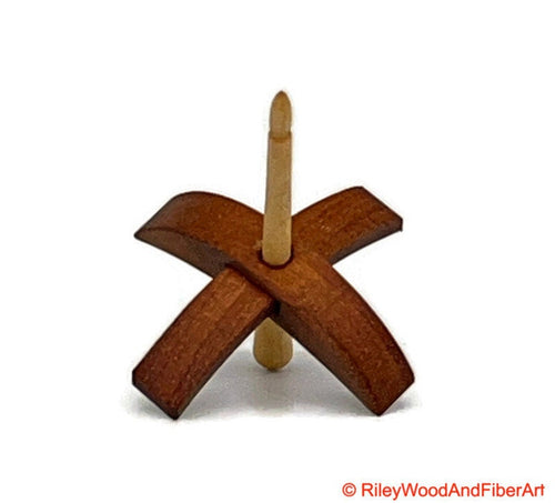 Mini Turkish Drop Spindle - Tzalam Whorl with Maple Shaft on white background