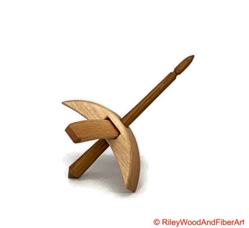 Mini Turkish Drop Spindle - Maple Whorl with White Oak Shaft made by Riley Wood and Fiber Art