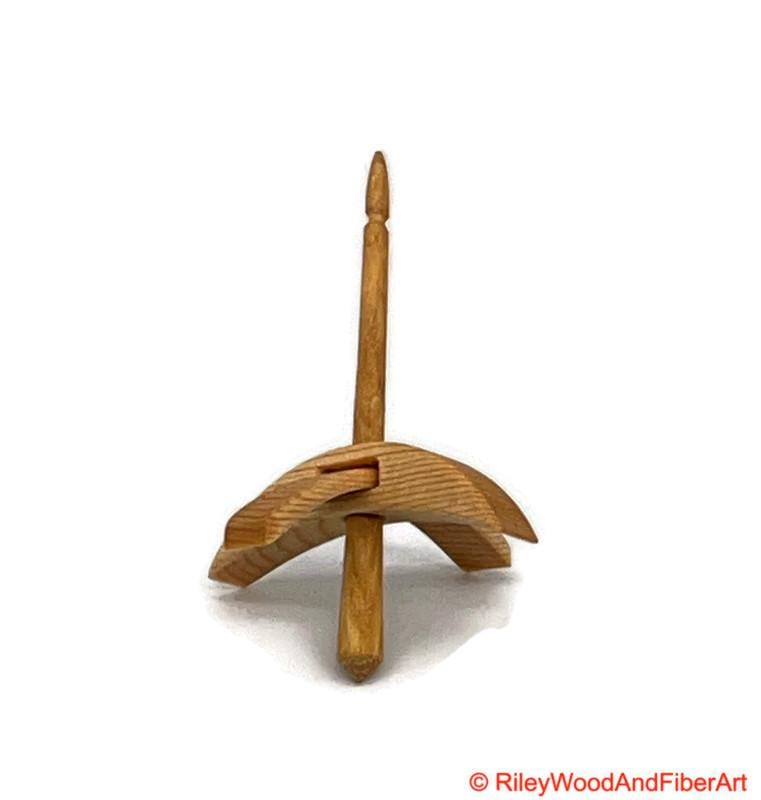 Mini Turkish Drop Spindle - Sitka Spruce Whorl with Hickory Shaft on white background