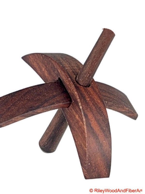 Mini Turkish Drop Spindle - Pau Ferro Whorl with Walnut Shaft on white background