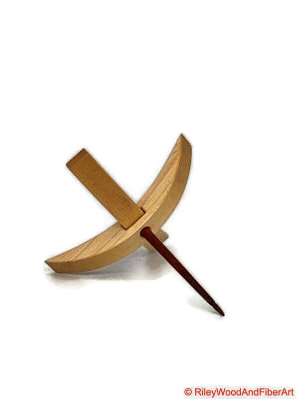 Medium Turkish Drop Spindle - Maple Whorl with Red Heart Shaft made by Riley Wood and Fiber Art