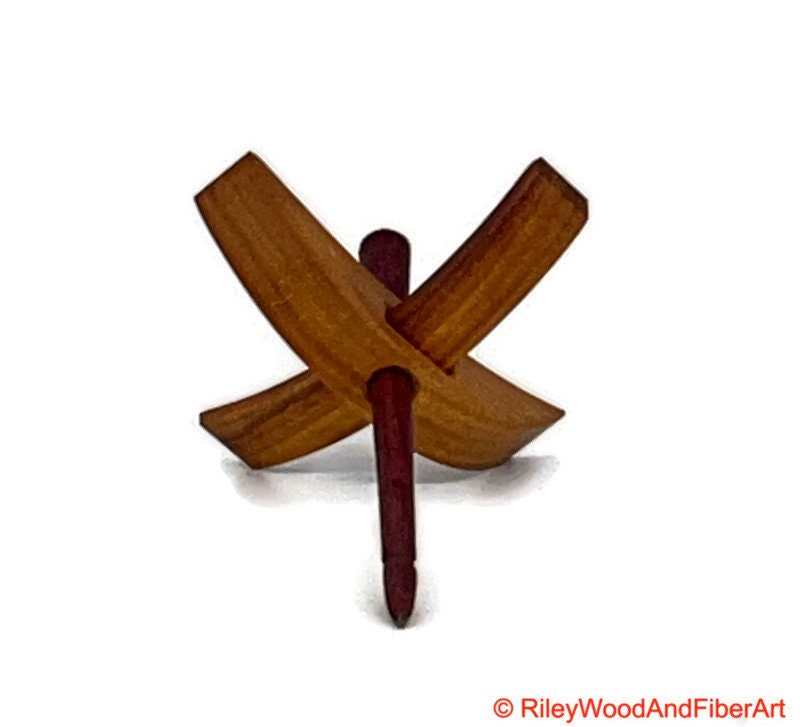 Mini Turkish Drop Spindle - Canary Whorl with Purple Heart Shaft made by Riley Wood and Fiber Art