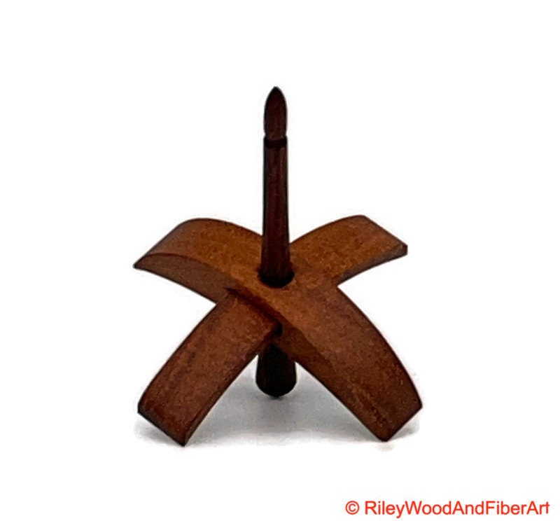 Mini Turkish Drop Spindle - Tzalam Whorl with Cocobolo Shaft on white background