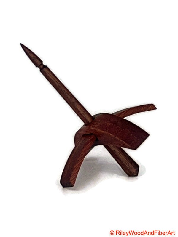 Mini Turkish Drop Spindle - Red Gum Whorl with Walnut Shaft on white background