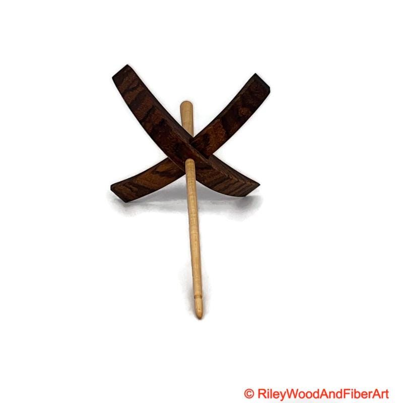 Mega Turkish Drop Spindle - Quartersawn Zebra Whorl with Curly Maple Shaft made by Riley Wood and Fiber Art