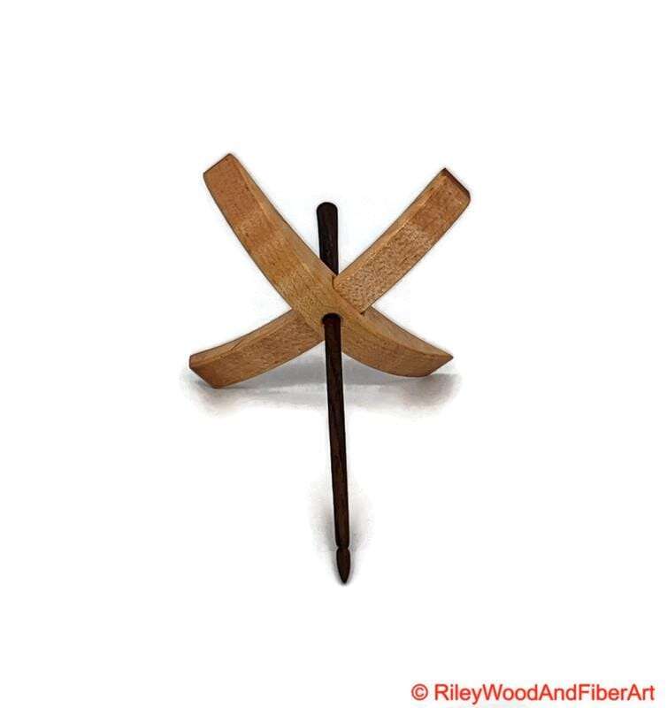 Mega Turkish Drop Spindle - Curly Maple Whorl with Walnut Shaft made by Riley Wood and Fiber Art