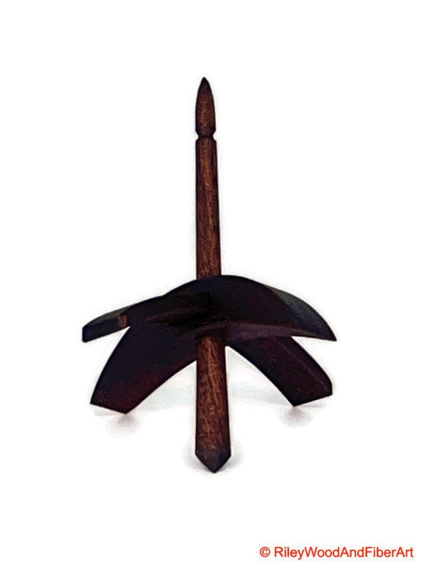 Mini Turkish Drop Spindle - Padauk Whorl with Chechen Shaft on white background