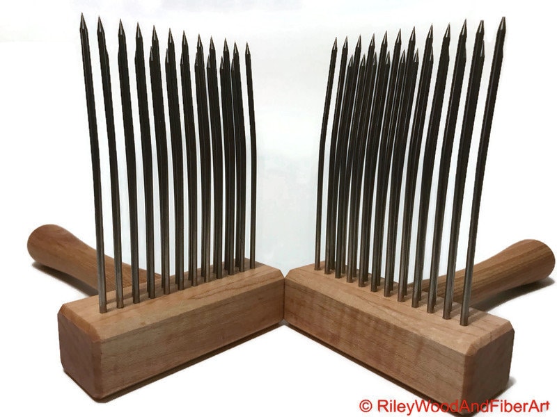 Wool Combs - Pair made by Riley Wood and Fiber Art