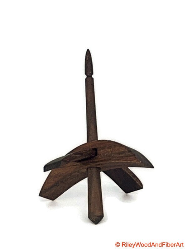 Mini Turkish Drop Spindle - Pau Ferro Whorl with Walnut Shaft on white background