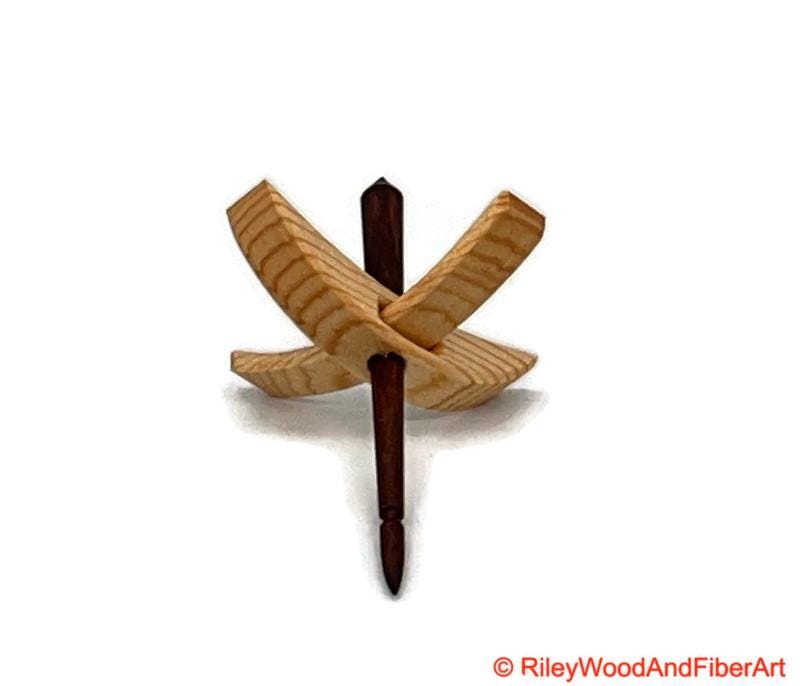 Mini Turkish Drop Spindle - Sitka Spruce Whorl with Jobillo Shaft on white background