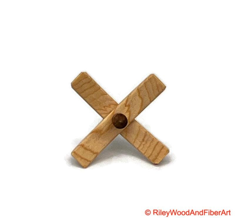 Mini Turkish Drop Spindle - Sitka Spruce Whorl with Cherry Shaft on white background