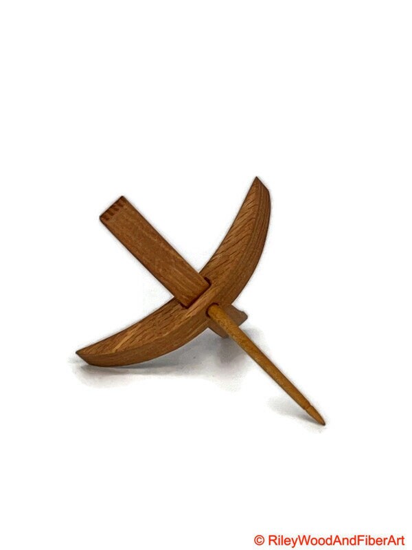 Medium Turkish Drop Spindle - Red Oak Whorl with Maple Shaft made by Riley Wood and Fiber Art