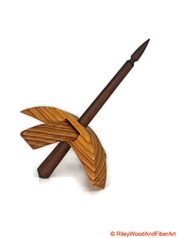 Mini Turkish Drop Spindle - Vertical Grain Douglas Fir Whorl with Walnut Shaft made by Riley Wood and Fiber Art