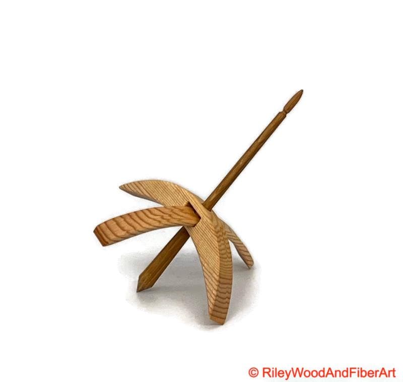 Medium Turkish Drop Spindle - Sitka Spruce Whorl with White Oak Shaft made by Riley Wood and Fiber Art