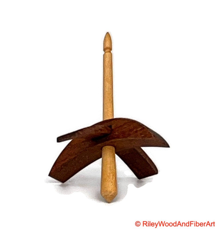 Mini Turkish Drop Spindle - Tzalam Whorl with Apple Shaft on white background