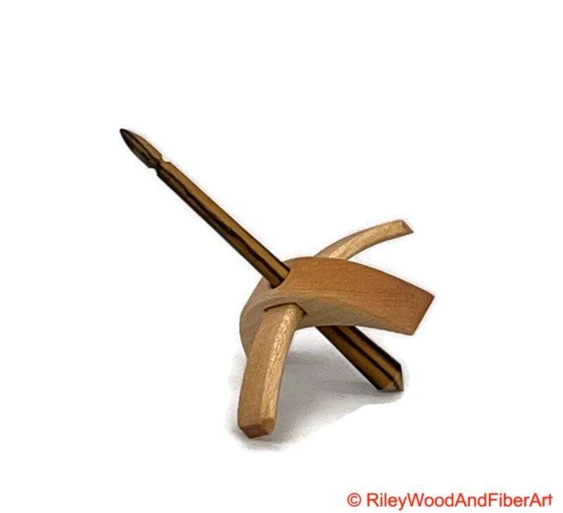 Mini Turkish Drop Spindle - Maple Whorl with Black and White Ebony Shaft made by Riley Wood and Fiber Art