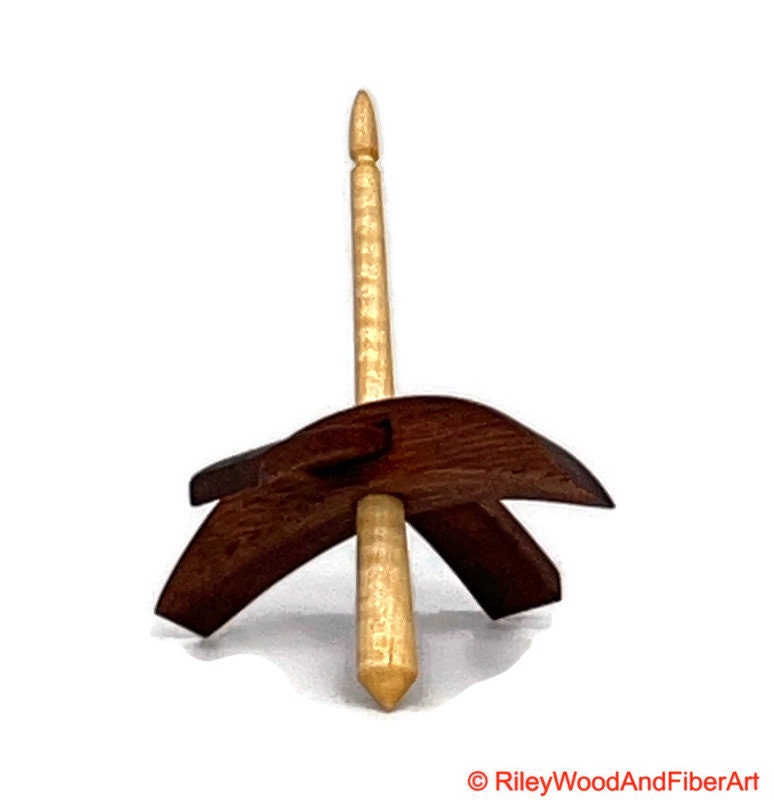 Mini Turkish Drop Spindle - Red Gum Whorl with Curly Maple Shaft on white background