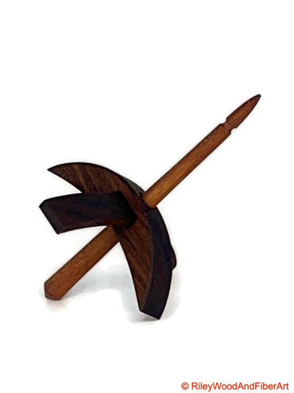 Mini Turkish Drop Spindle - Walnut Whorl with Maple Heartwood Shaft on white background