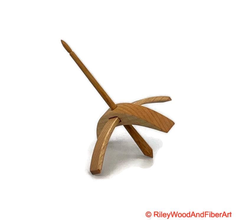 Medium Turkish Drop Spindle - Maple Whorl with Hickory Shaft made by Riley Wood and Fiber Art