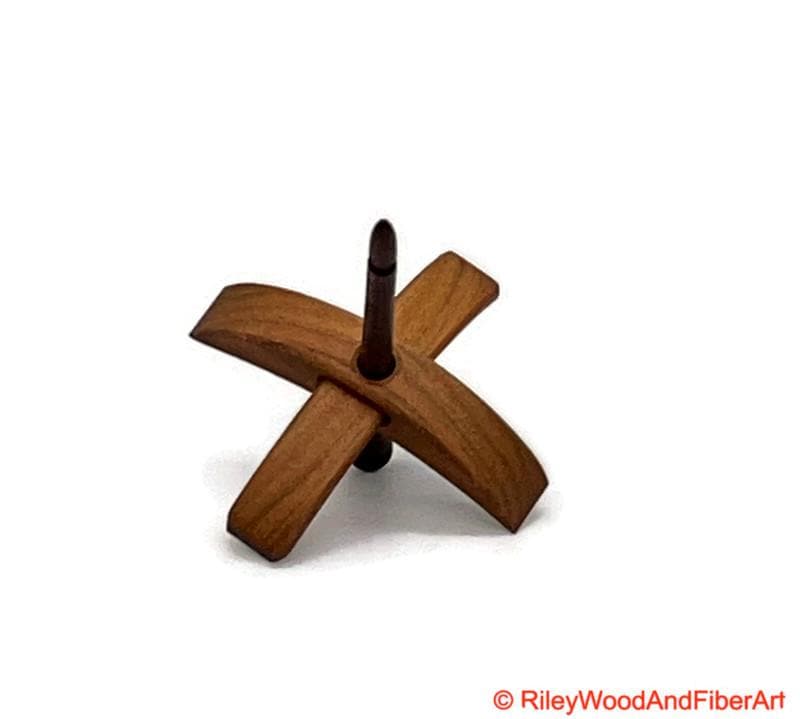 Mini Turkish Drop Spindle - Cherry Whorl with Jobillo Shaft on white background