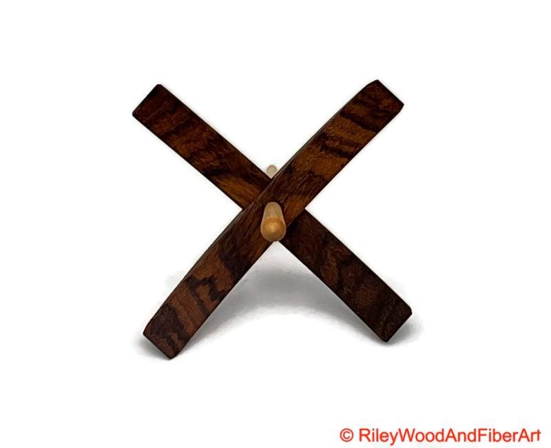 Mega Turkish Drop Spindle - Quartersawn Zebra Whorl with Curly Maple Shaft made by Riley Wood and Fiber Art