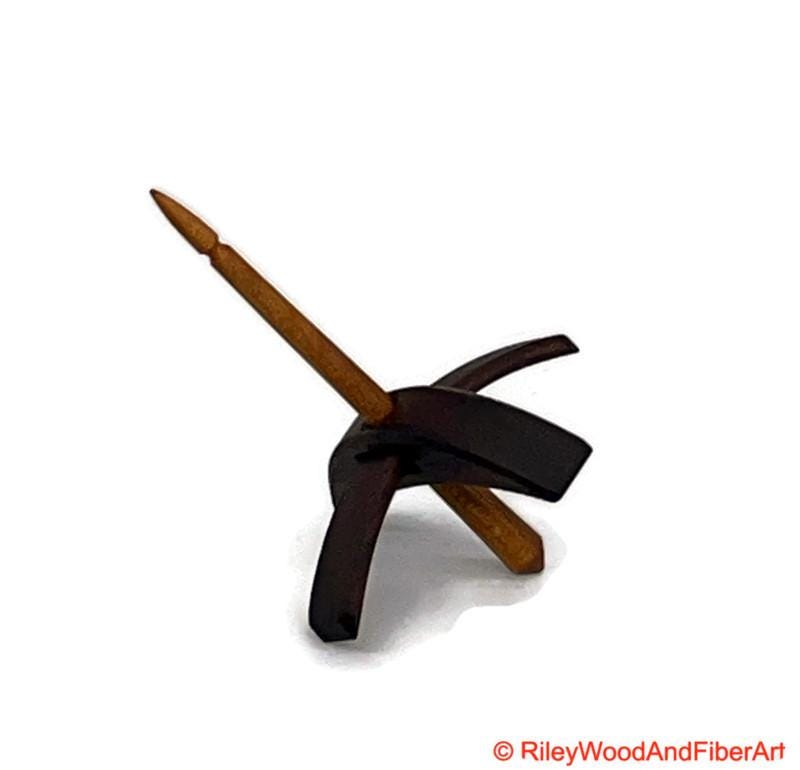 Mini Turkish Drop Spindle - Walnut Whorl with Maple Heartwood Shaft on white background