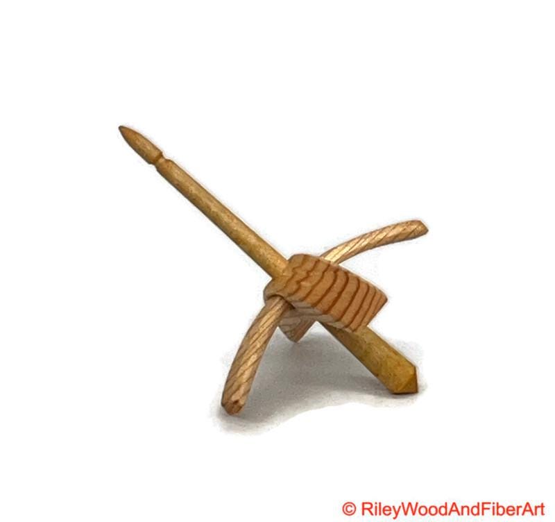 Mini Turkish Drop Spindle - Sitka Spruce Whorl with Curly Maple Shaft on white background