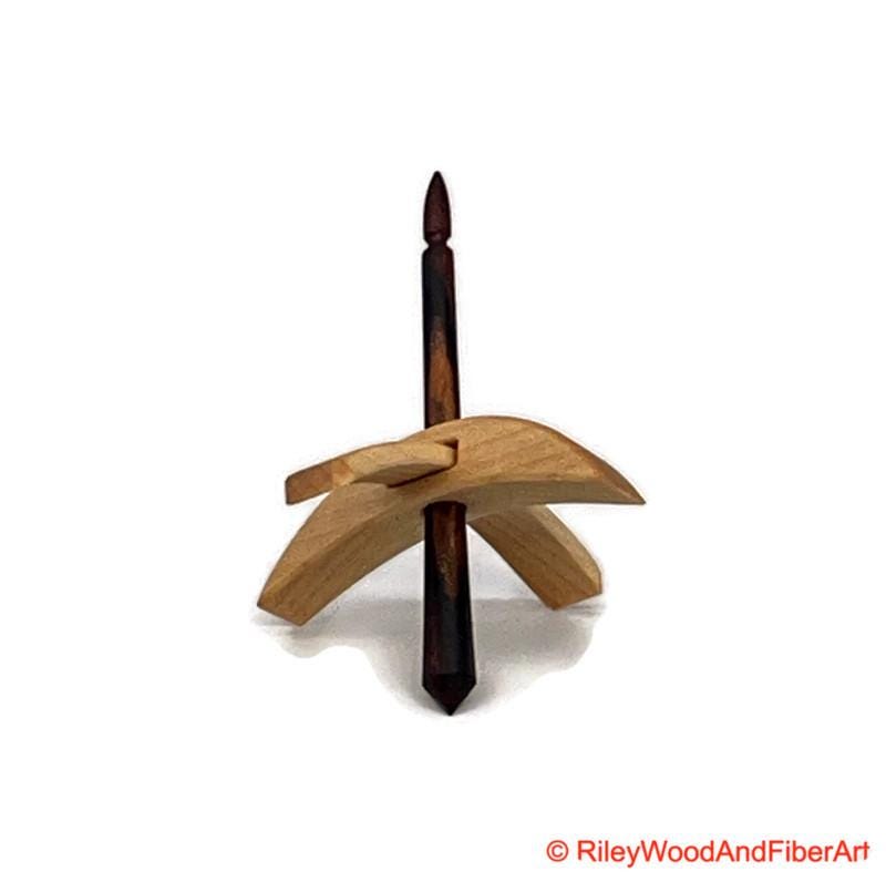 Mini Turkish Drop Spindle - Maple Whorl with Cocobolo Shaft on white background