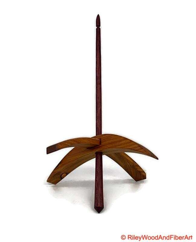 Mega Turkish Drop Spindle - Canary with knot and Purple Heart Shaft made by Riley Wood and Fiber Art