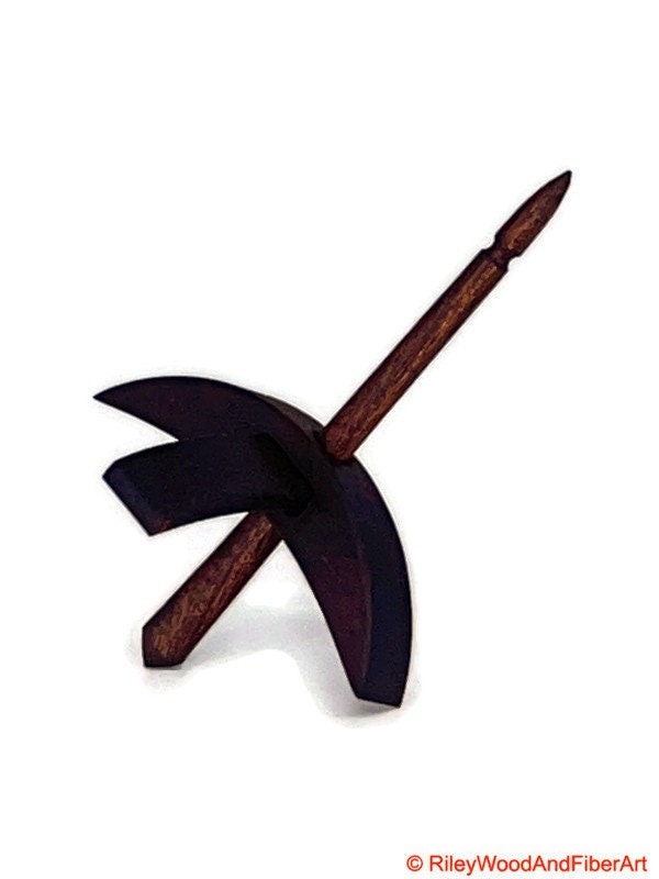 Mini Turkish Drop Spindle - Padauk Whorl with Chechen Shaft on white background